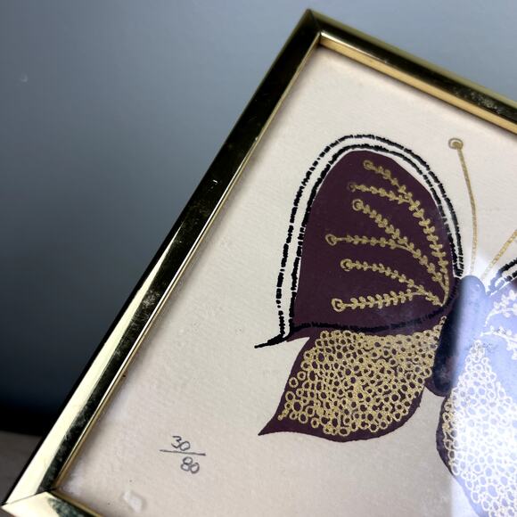 Vintage 70's Butterfly Framed Art Print Brown Tan Retro Hippie Home Decor 1977 - Picture 4 of 12